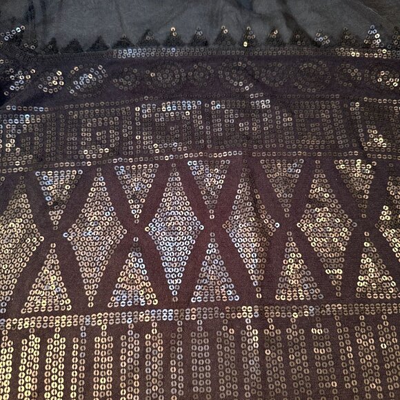Adrienne Vittadini Collection Tunic Blouse Womens Sheer Sequin Top Long Sleeve - Picture 7 of 16